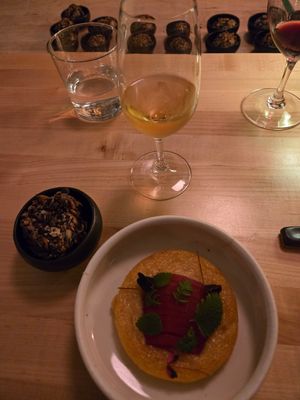 Apple cake with pistachio ice cream! at Astera in Portland