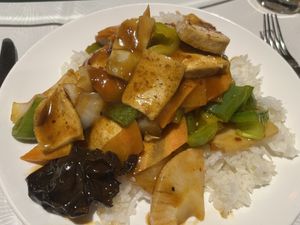 Schezuan (hot) tofu dish with steamed plain rice  at Asia Restaurant Dubrovnik in Dubrovnik