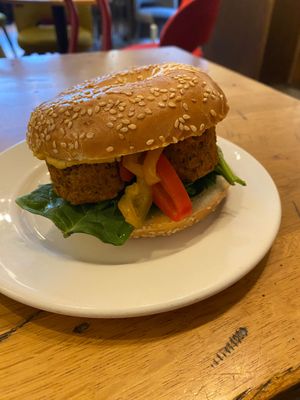 Bagel falafel and hummus at Costa Coffee in Krakow