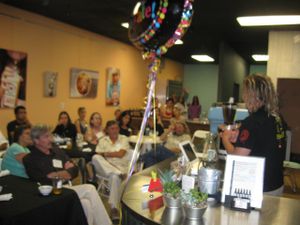 The San Antonio Vegetarian Society took 30 people to Revolucion on 4/30/14 and had a feast!  Our speaker was Austin's Bee Czar, Walter Schumacher at Revolucion Coffee and Juice in San Antonio