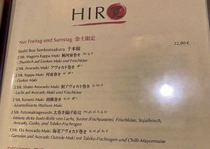 Sushi menu  at Hiro in Buxheim