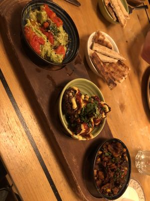 Edamame guac, bang bang cauliflower, corn aubergine  at Lounges - Vito Lounge in Fareham