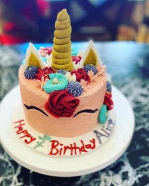 Vanilla strawberry UNICORN Cake  at Vegandreamz in Highlands Ranch