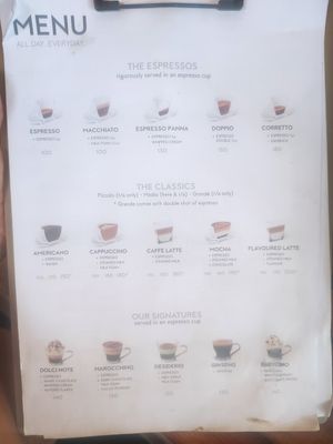 Menu at Milano Café in San Vicente Palawan