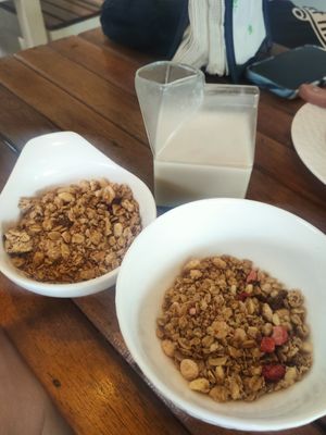 Granola with oat milk at Milano Café in San Vicente Palawan