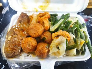 Rice with mixed choices at Quán Chay Hoàng Hoa Vegan Bảo Lộc in Bao Loc