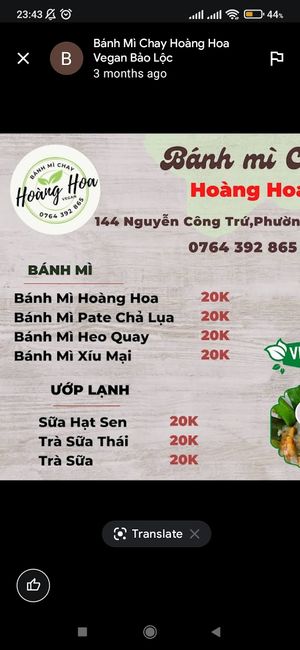 Bánh Mì menu at Quán Chay Hoàng Hoa Vegan Bảo Lộc in Bao Loc