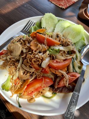 Yellow noodles   at Diamond Restaurant and Bar  in Vang Vieng