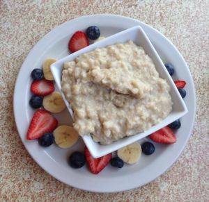 Oatmeal with fruit - the only vegan option on the breakfast menu at Malia's Cafe in Ocean City