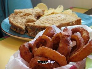 Onion rings and peanut butter sandwich on whole grain at Malia's Cafe in Ocean City