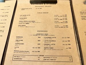The menu￼  at Verve Coffee Roasters Ebisu in Tokyo