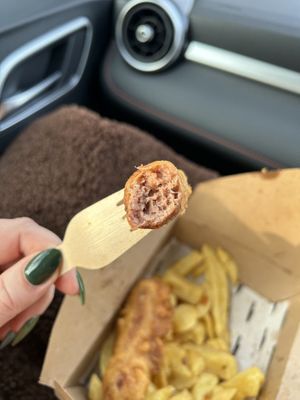 Vegan sausage inside  at Longsands Fish Kitchen in Tynemouth