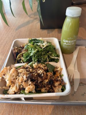 Vegan protein option(cauliflower steak) with two veggie sides   at Farmer.J in London
