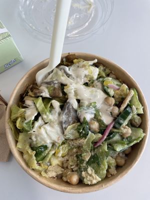 Shrooms and green chickpea bowl  at Farmer.J in London