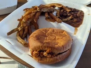 BBQ tofu with fries and beans at Sage's Fusion Kitchen in Salem