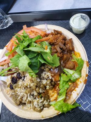 Combo de arroz, lentejas, berenjena guisada y ensalada at Pure & Healthy in Caguas