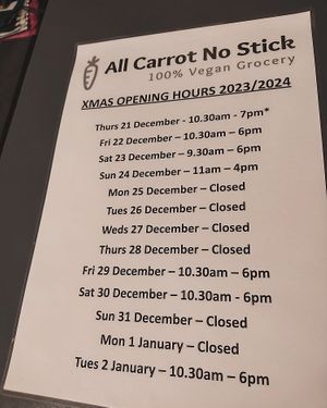 Christmas and New Year opening hours 2023/24 :) at All Carrot No Stick in Sheffield