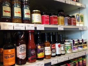 The Incredible Nutshell - Sheffield's vegan shop - liquid smoke, BBQ sauce and Henderson's Relish! at All Carrot No Stick in Sheffield