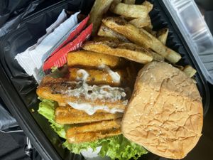 Fish sandwich   at Vegan House Shack Kitchen @ Planted by Faith in Greenville