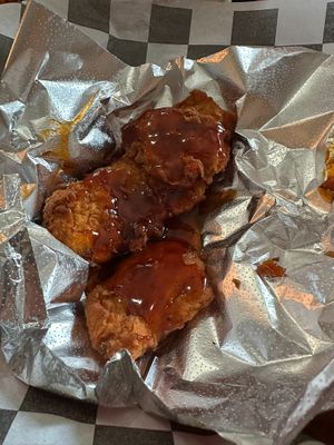 Wings with Lazy Bourbon sauce at Vegan House Shack Kitchen @ Planted by Faith in Greenville