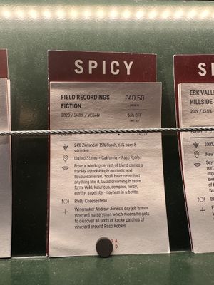 Clearly labeled vegan wine   at Vagabond  in London