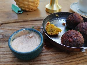 Greek Falafel Balls with Date Dip - I only just started but I am already addicted to it 🤤🤤 at GRECO in St Gallen