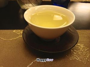 Yang Xin Kaiseki Green tea made with famous local tea and mountain water, served in beautiful teacups at Vegetarian Kaiseki Cuisine in Hualien