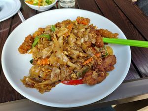 Spicy Basil with tempura chickun at Plumeria in San Diego