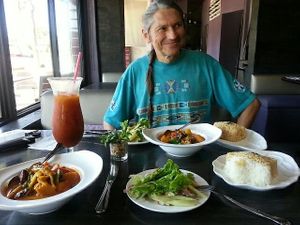 Pumpkin Curries, summer salad, brown+white rice, Thai ice tea at Plumeria in San Diego