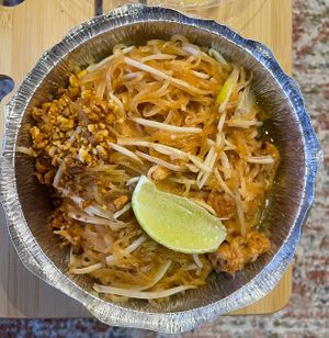 pad thai with vegan chicken   at Plumeria in San Diego