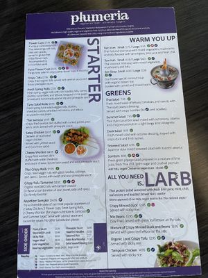 menu   at Plumeria in San Diego