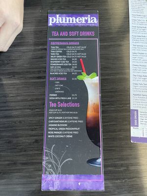 drink menu   at Plumeria in San Diego