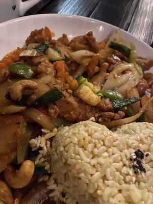 The Kung Pao with Panko mock chicken was so good!   at Plumeria in San Diego
