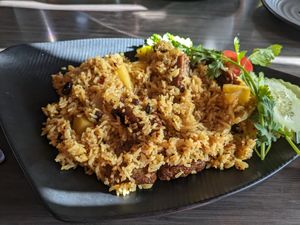 Pineapple rice with mock duck at Plumeria in San Diego