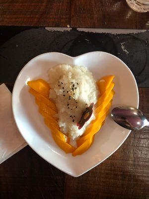 Mango sticky rice at Plumeria in San Diego