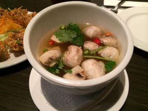 Tom yum soup at Plumeria in San Diego