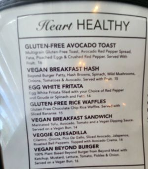 Menu with vegan options at Honey Berry in Dallas