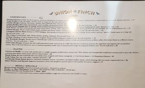 Menu 1 of 2 at Union & Finch in Allentown