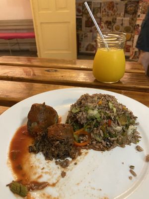 Rice with salad and vegetables and fried black bean balls  at El Shamuskiao in Havana