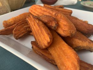 Chonky sweet potato fries  at Sharky's On the Pier in Venice