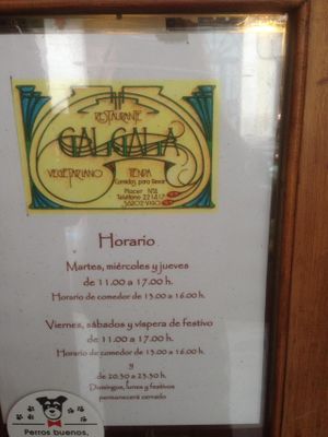 Opening times at Galgala Vegetariano in Vigo