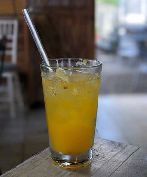 Vegan parcha (passion fruit) juice. at Rising Roost in Vieques