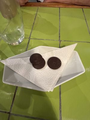 Vegan chocolate as free snack after dinner   at Gracias Madre in Puerto Villamil