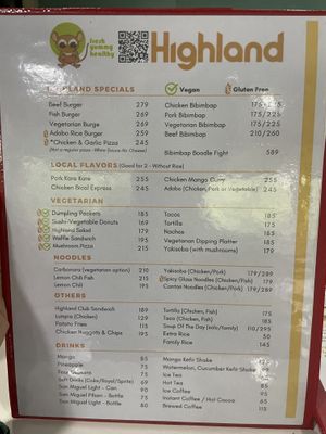 Vegan items labeled   at Highland in Bohol