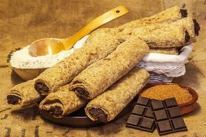 Chocolate puff pastry cane at Forn Fortino in Barcelona