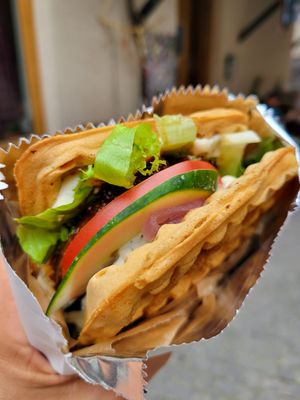 Waffle sandwich at Secret Place in Tbilisi