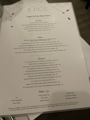 Menu  at Eric's in Huddersfield