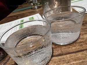 sparkling water at Bistro Bardot in Berlin
