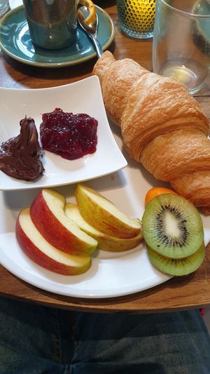 Vegan Croissant, Fruit, Chocolate Spread, Raspberry Jam at Bistro Bardot in Berlin