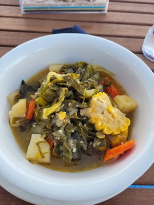 Veggie soup at The Blue Conch in Great Exuma